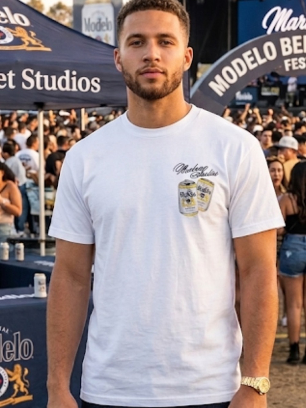 Modelo Beer market Studios Collab shirt